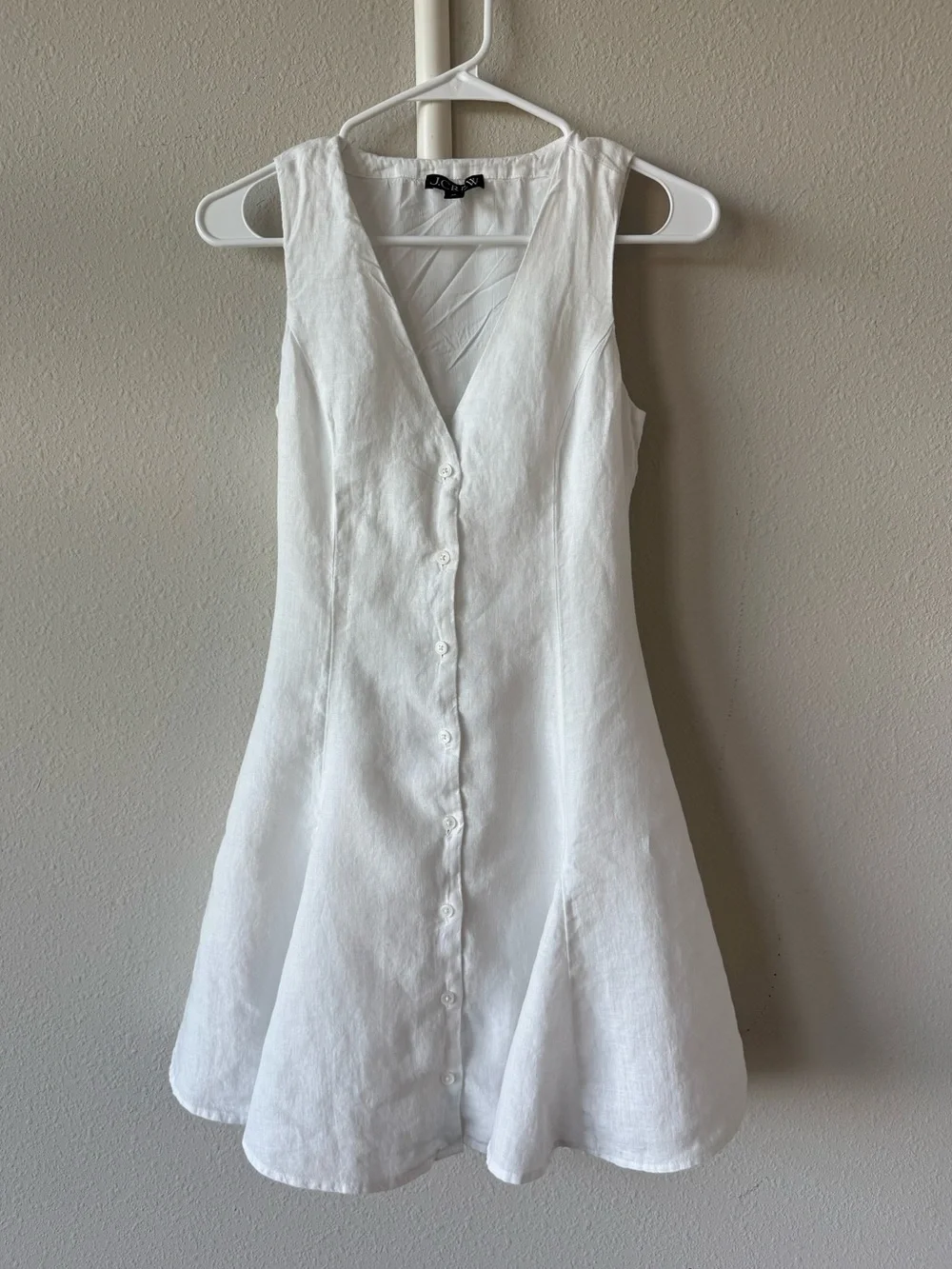 J. Crew White Sleeveless V-Neck Button-Front Mini Dress